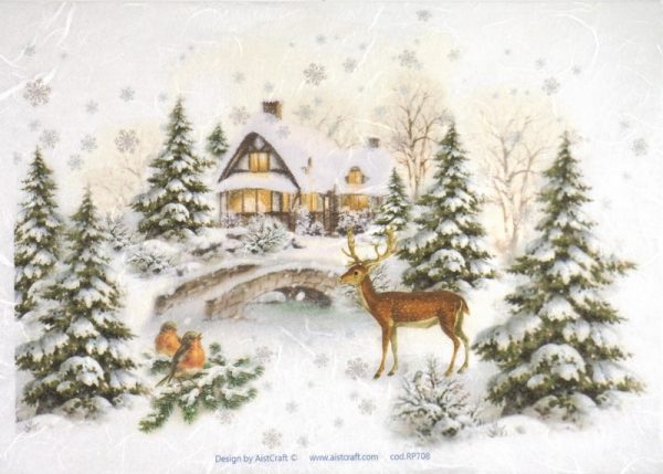 Rice Paper - Winter Forest with Deer