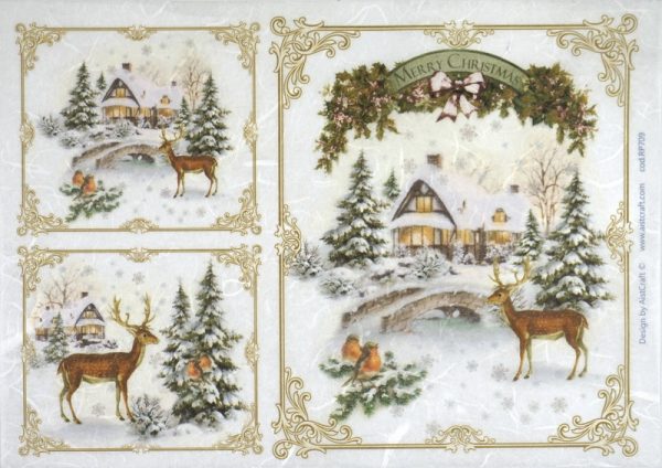 Rice Paper - Winter Forest with Deer Small
