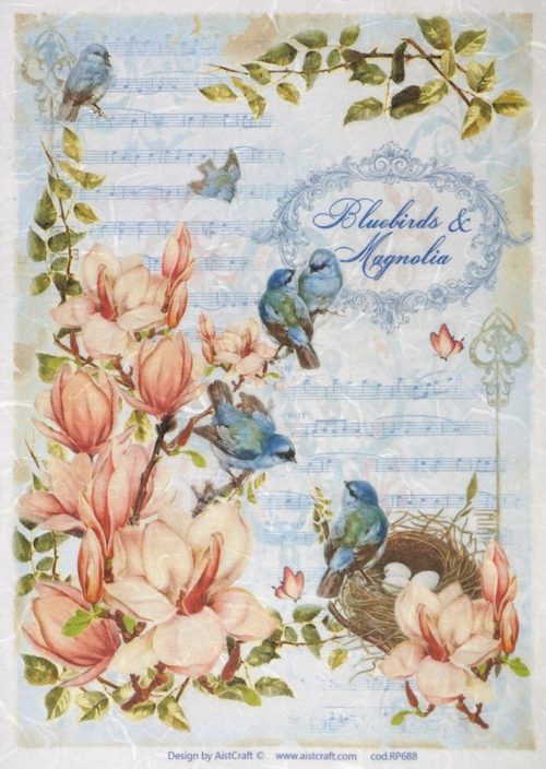 Rice Paper -  Magnolia on Blue