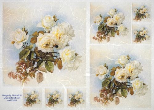 Rice Paper - White roses on blue