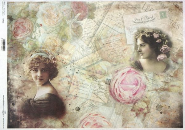 Rice Paper A/3 - Vintage Girls, Roses and Letters