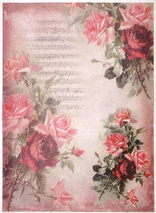 Rice Paper A/3 - Red Roses on Pink Background