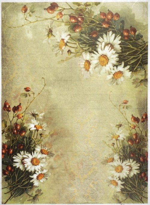 Rice Paper A/3 - Daisies & Rose Hips Wallpaper