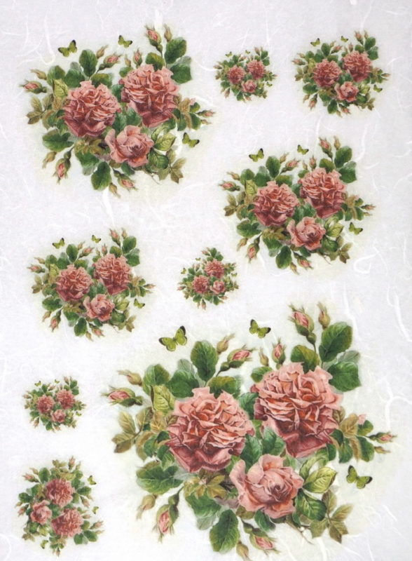 A/4 Rice Paper for Decoupage Scrapbook Sheet - Red Roses in small bouquets