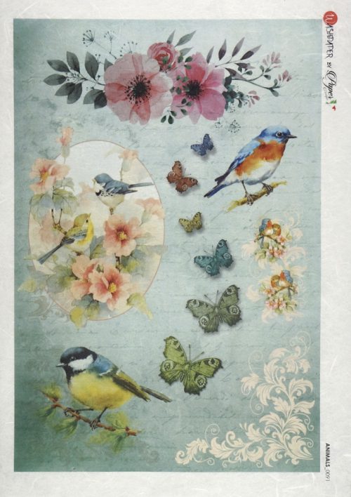 Rice Paper - Birds and butterflies - 0091 (22 x 32cm)