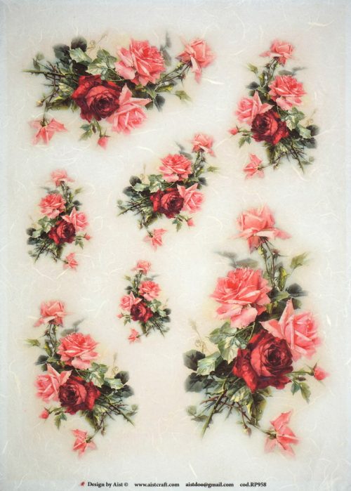 Rice Paper - Red roses  bouquets 32x45cm