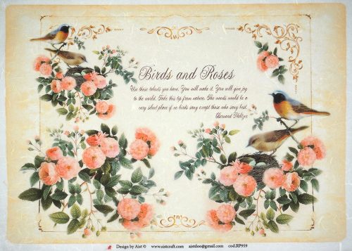 Rice Paper - Vintage birds and roses 32x45cm