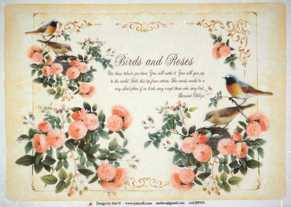 Rice Paper - Vintage birds and roses