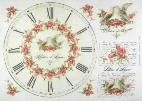 Rice Paper - Roses Birds Clock Large 32x45cm