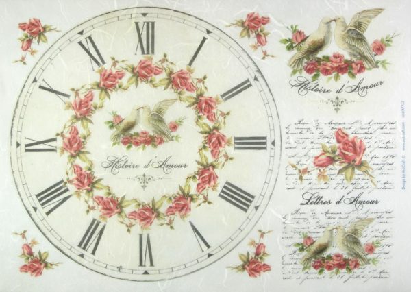 Rice Paper - Roses Birds Clock Large