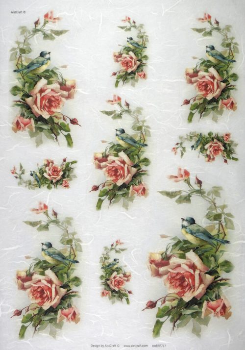Rice Paper - Roses and little bird