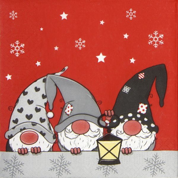 Paper Napkin - Three Tomte red