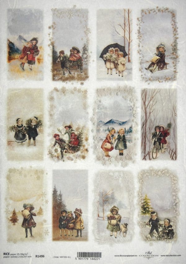 Rice Paper - Christmas playing children tags - R1496