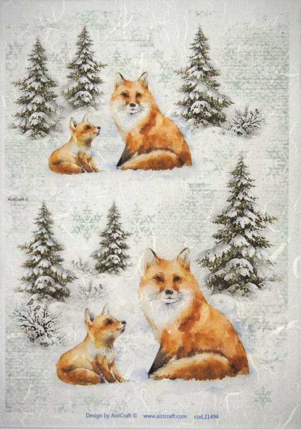 Rice Paper - Winter Forest with  Foxes