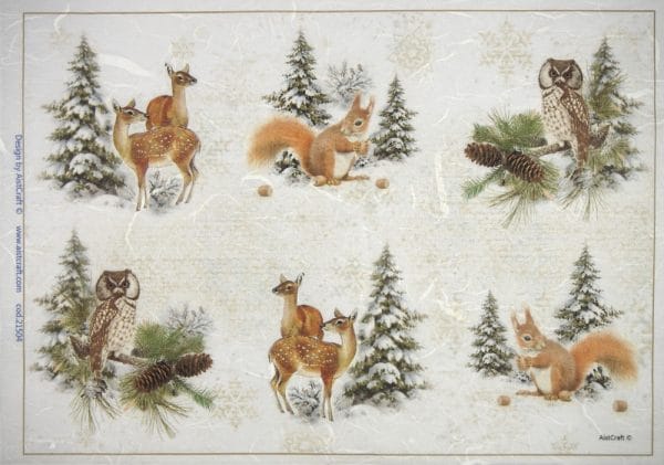 Rice Paper - Winter Forest with Animals