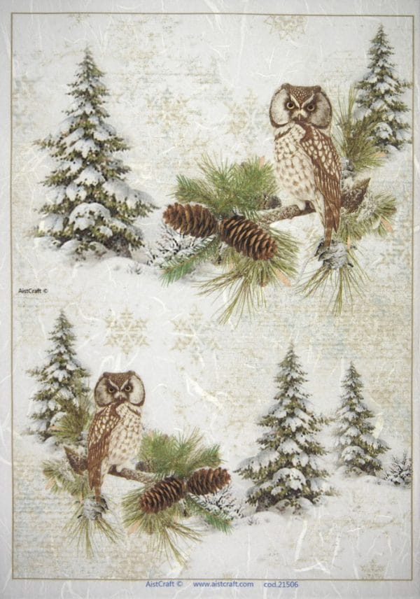 Rice Paper - Winter Forest with Owls