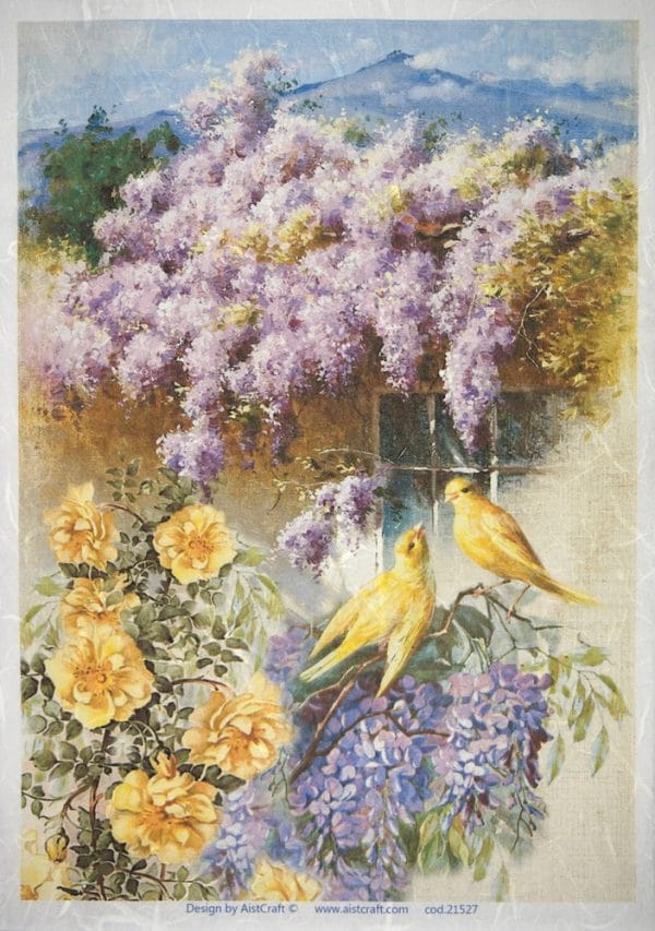 Rice Paper - Purple garden with yellow birds
