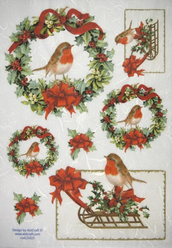 Rice Paper - Christmas Wreath with Birds