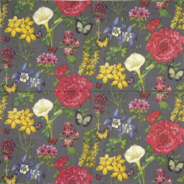 Paper Napkin - Botanical floral grey - Image 2