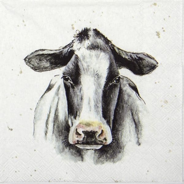 a drawing of a cow on a napkin