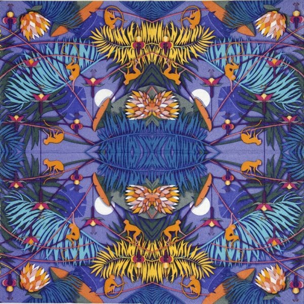 a colorful pattern of plants and flowers