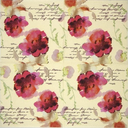 a napkin with flowers and writing