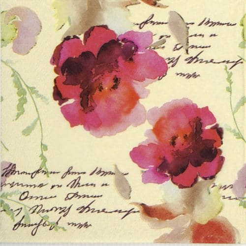 a napkin with flowers and writing