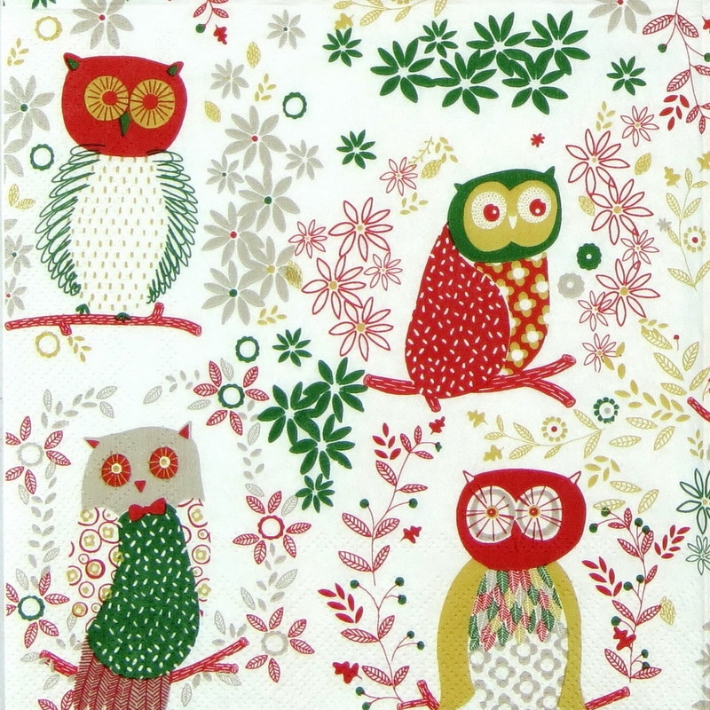 Paper Napkin - Jolly Owls red
