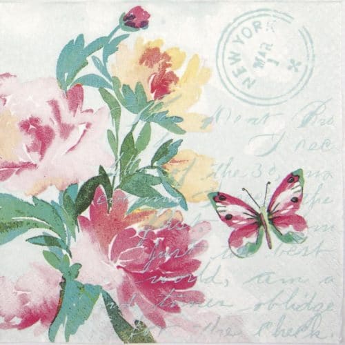Lunch Napkins (20) - Pink watercolour flowers