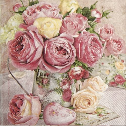 Lunch Napkins (20) - Pink Roses in Vintage Vase
