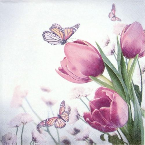 Paper Napkin - Butterfly & Tulips