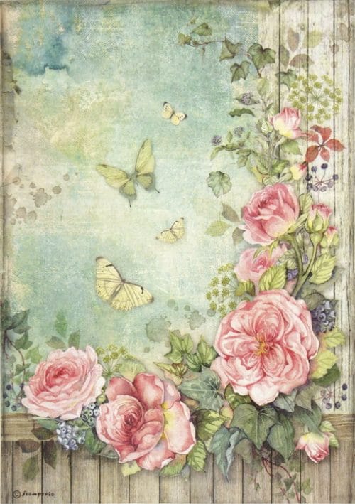 Rice Paper - Roses garden with fence - DFSA4450 - Stamperia