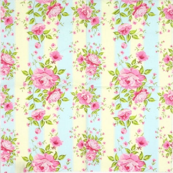 Lunch Napkins (20) - Peonies on stripes
