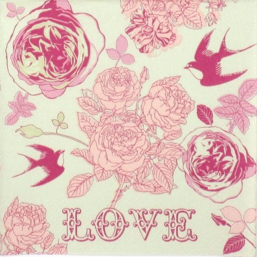 Paper Napkin - Swallows and Roses