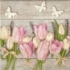 Lunch Napkins (20) - White and pink tulips on wood
