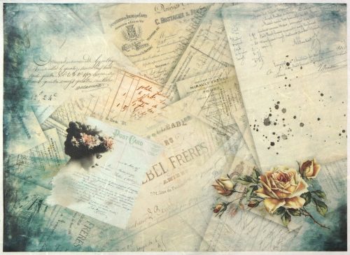 Rice Paper A/3 - Vintage Girl, Rose and Documents
