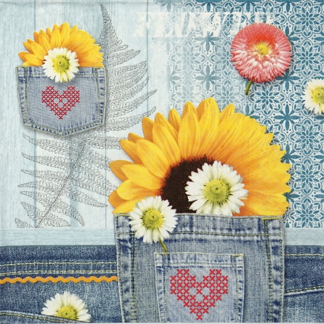 Paper Napkin - Denim Sunflower