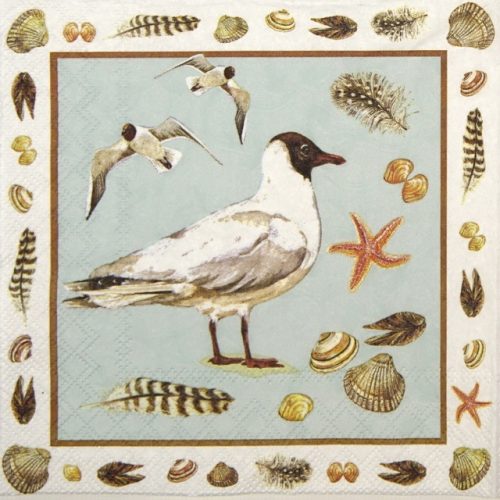 Cocktail Napkin - Black headed seagull blue