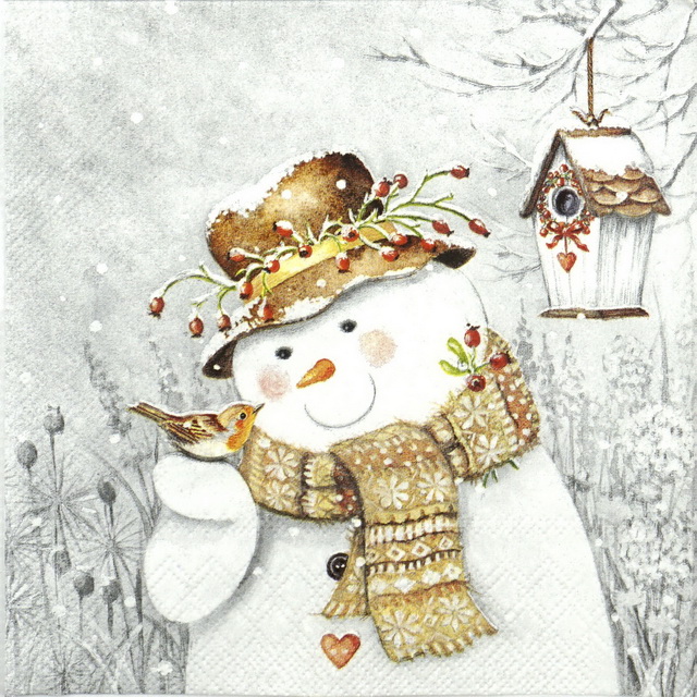 Lunch Napkins (20) - Snowman Holding Robin