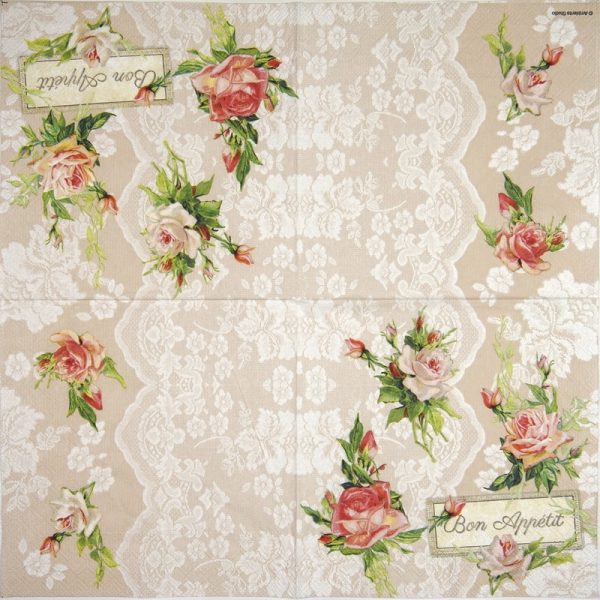 Lunch Napkins (20) - Roses on lace