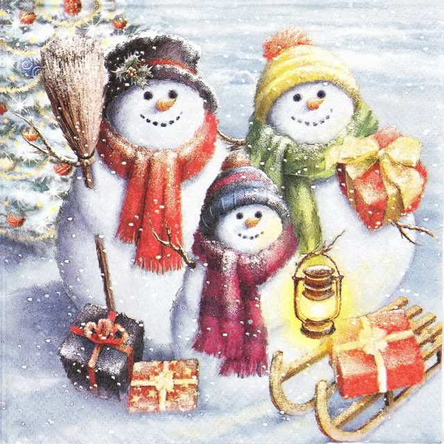 Paper Napkin - Snowmen Family
