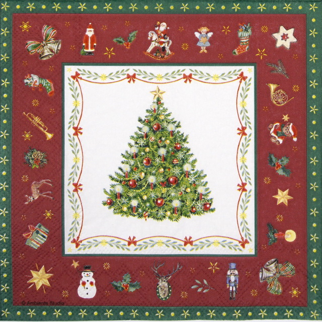 Cocktail Napkin - Christmas Evergreen Red