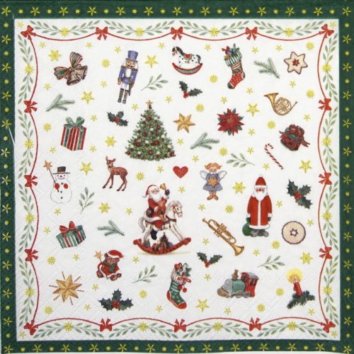 Single Decoupage Napkin - Ornaments All Over Green