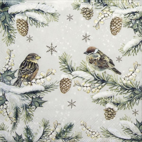 Cocktail Napkin - Sparrows in Snow