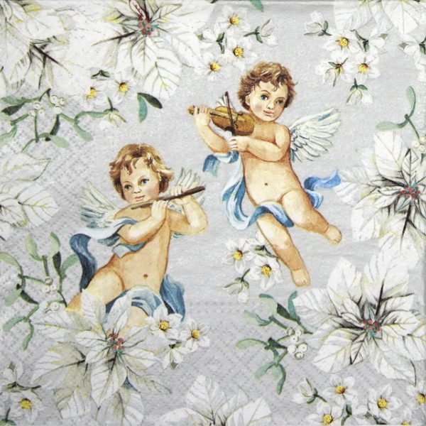 Paper Napkin - Angels in Flowers silver