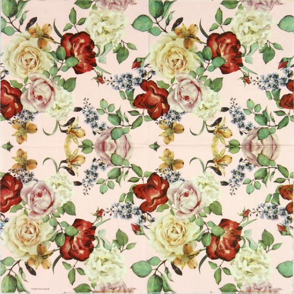 Paper Napkin - Roses, Pink Background - Image 2
