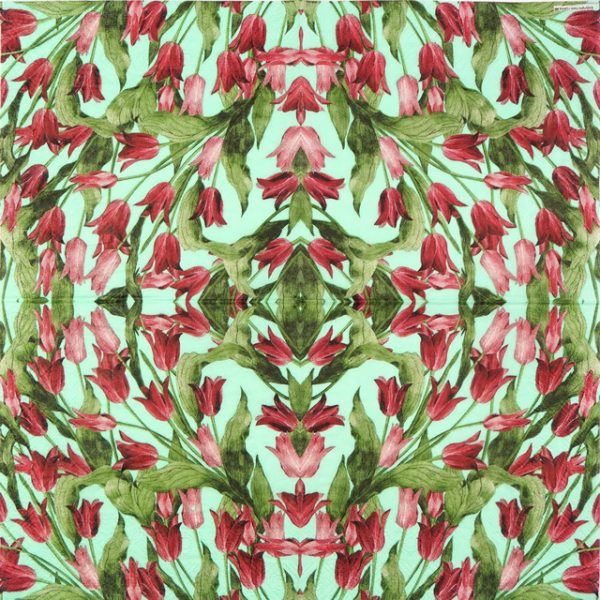 Lunch Napkins (20) - Red Tulip on Green background