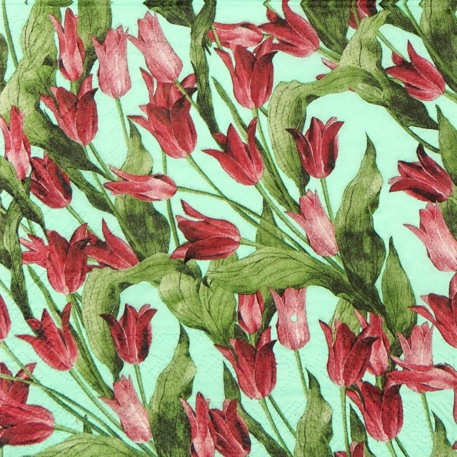 Lunch Napkins (20) - Red Tulip on Green background