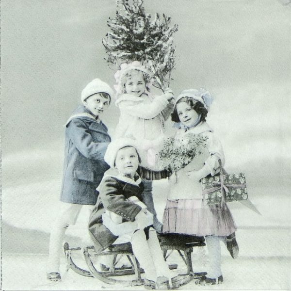 Paper Napkin - Christmas Children by the Tree