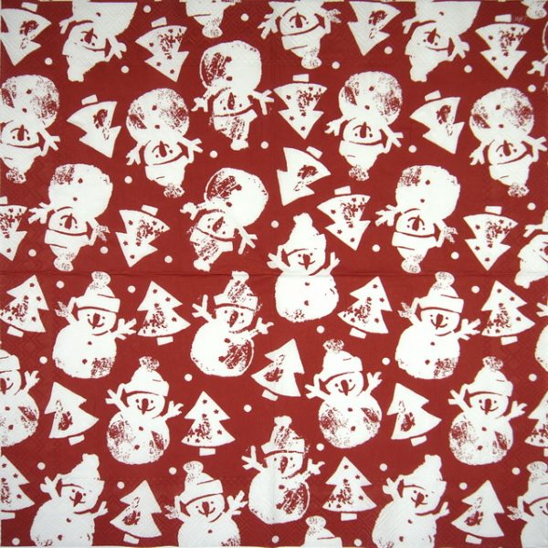 Paper Napkin - Snowman Stamp red